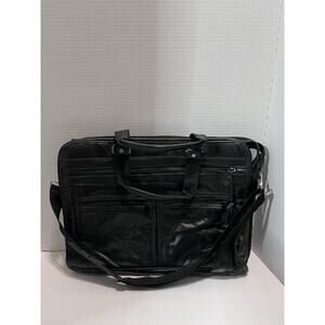 Maxam Brand Genuine Leather Briefcase - EUC Blk with shoulder straps